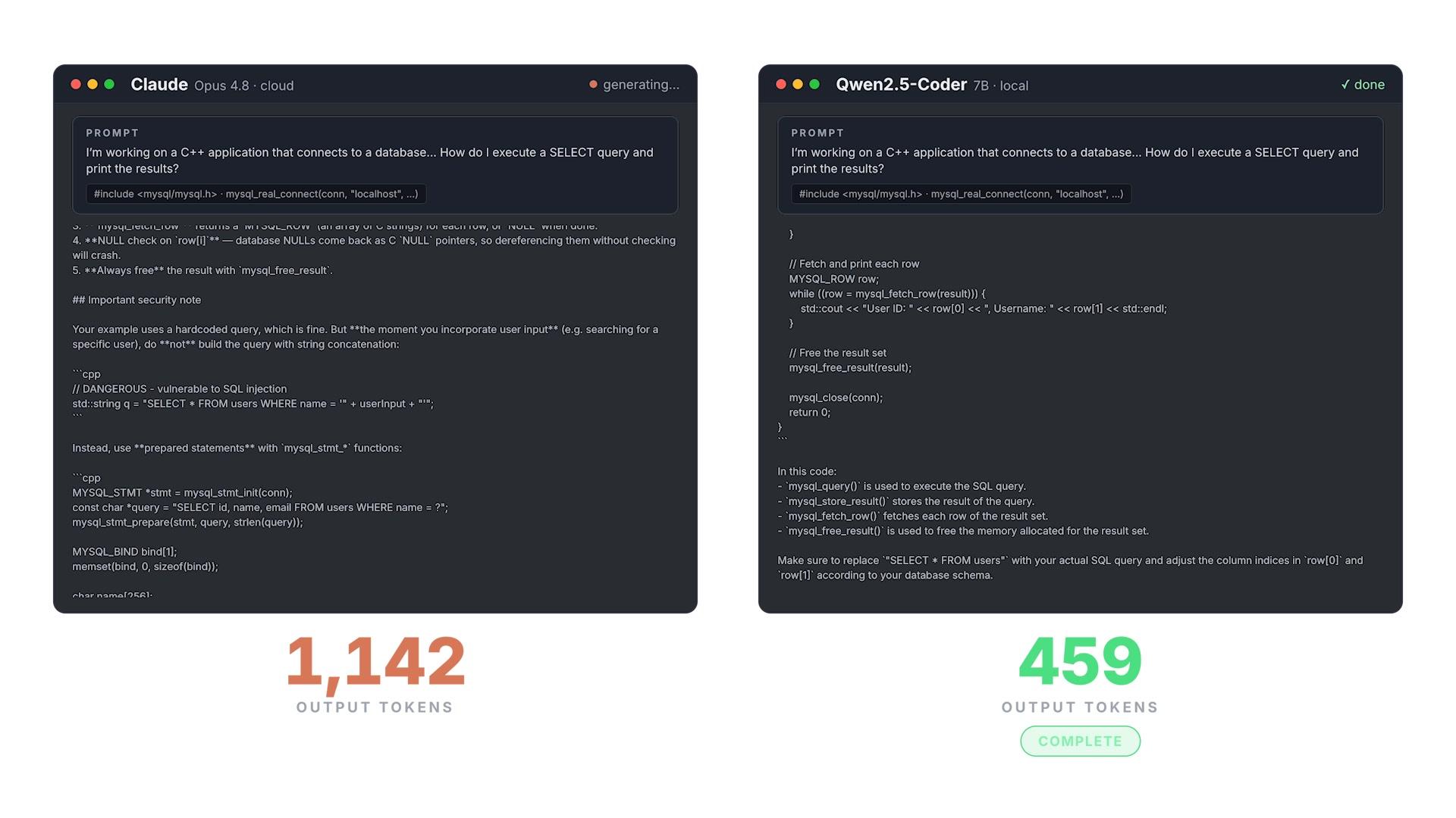 Oumi product overview — Claude vs. a 100× smaller local model